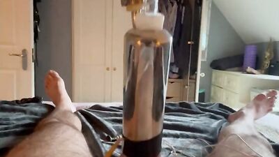 Estim modified cattle milker causes massive orgasm and loads of cum