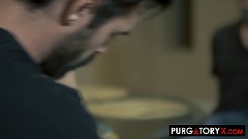 Bella Jane is sucking dick in front of her partner, who is tied up very tight