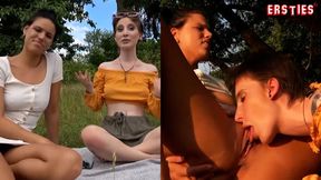 Brunette Lina and Cataleya fulfill their exhibitionist fantasies in public