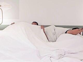 Shhh!!! Don't let my spouse check out! Unfaithful wife has sex with some other guy right next to her spouse