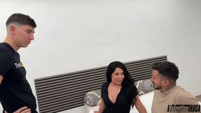 Classmate gets deepthroat and creampie while teacher joins in