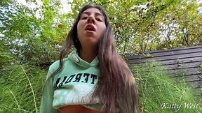 Slender brunette babe Katty West gets her pussy pounded outdoor