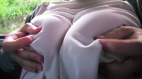 Sweaty older Japanese woman with massive tits uses them on my feet