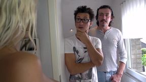 Sexy blonde MILF enjoying in threesome double penetration fuck