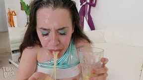 disgusting spew recycling - piss swallowing messy anal whore