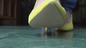 Walking, tapping and stomping in yellow high heels
