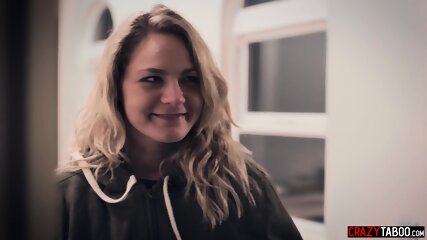 Blonde homeless teen gets her hairy pussy fingered hard