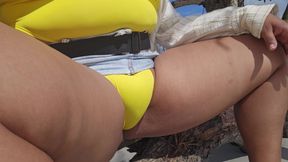 Girl in Brazilian Swimsuit Sitting Wide Opening Showing Her All Over