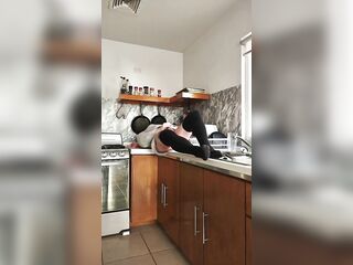 TRANS NATALIA HAZE in her 1ST SUIT FLOGGING her BUTT in the KITCHEN then CUMMING on BED