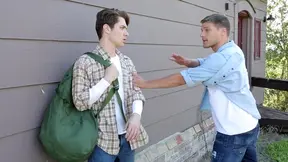 Kitchen sex with a nerd and his gay bully with a long pecker