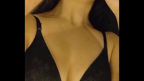 Gostosa brunette Debora Mendes deep throats and rides cock in black panties