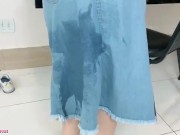 geting soaked in long jeans skirt - wetting denim fetish