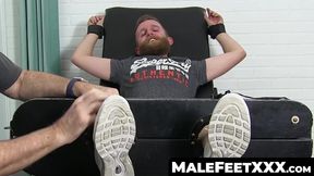 MaleFeetXXX.com - Blindfolded bearded slave tickle tormented by mature dom