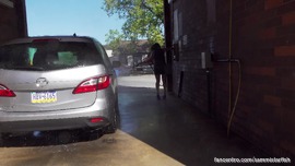 Extreme minidress carwash - Risky public masturbation