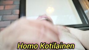 finnish gay homo kotilainen jerking and cumming on his balcony in kuopio.