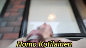 finnish gay homo kotilainen jerking and cumming on his balcony in kuopio.