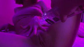 you lube me up and stick a huge dildo inside me under the neon moonlight - arina fox