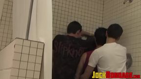 Horny straight jock J Lee and other dudes plays with their big hard dicks