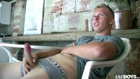 ”Handsome blonde boy David Robinson jerks his huge cock”