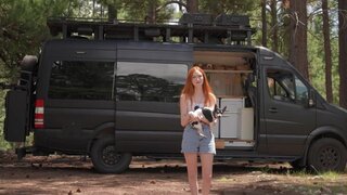 Cute ginger has fun with her BF in the back of his trailer