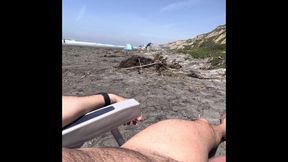 At The Nude Beach. Putting On A Sunscreen Cream Teasing