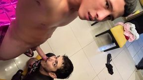 Birthday party ends in legendary blowjob with cleaning boy