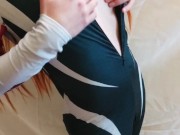 Redhair Sexy Mary Jane Spider Girl streptease in latex suit titjob cosplay uncensored