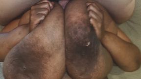 Cumshot on biggest black boobs Doreen 52LL cup