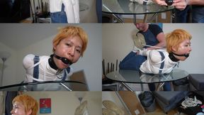 Cute chines submissive girl gets tightly hogtied and ball gagged