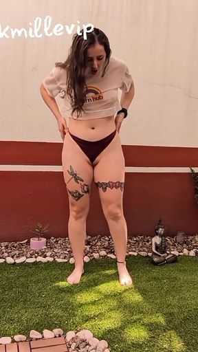 My Stepsister Can't Stop Ejaculating, orgasm with Tickling with Grass on Her Feet