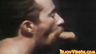 Retro glory hole cock sucking activities with muscular gays