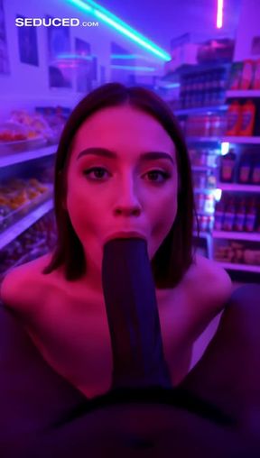 sucking cock, a young british woman with brown, video created by AI