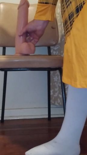 Fat sissy sits on big dildo   Clip 1