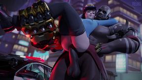 Petite Police Officer Dva Sits on Huge Doomfist's Cock