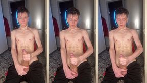 shiny precum coating the head before the explosion