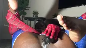 Spider woman taking dick in her asshole and creamy fat pussy
