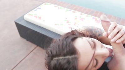 Sweet teen Sophia Grace gets anal fucking in her young wet ass outdoors with a big dong