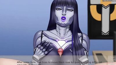 Android cutie chugs a hard dick and gags on jizz