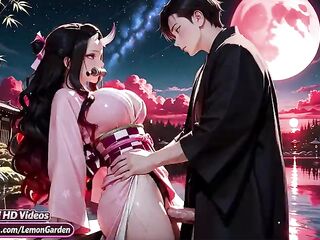 Nezuko gets drilled demonically in all poses. Demon slayer Anime. Hentai. AI generated comics