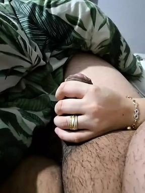 Step mom hand slip to step son big dick for handjob