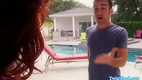 Busty redhead railed by tenants hard cock