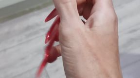 Extremely long nails. I'll tickle my sensitive head and make you cum