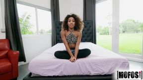 Young ebony teen Kendall Woods gives a sloppy blowjob to her boyfriend