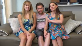 Two Hot Girls Strip in Flames &mdash;  End in Steamy Threesome