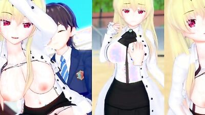 Watch this busty blonde Hentai babe moan while taking a massive rod