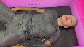 White Outfit in Black Mess! Play with Pussy!
