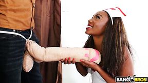 Bootyful black chick Chanell Heart goes wild on hard and meaty white pole