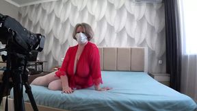 The Camera Captures a Curvy MILF From the Side &mdash;  Mature BBW Uses a New Dildo Behind the Scenes
