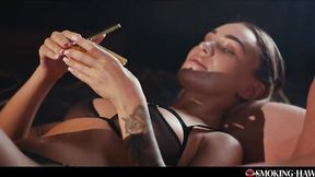 Smoking Porn Fetish - Sexy Blonde Babe Merida Sat In Lingerie Smoke Cigarette And Rides Cock