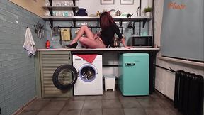 Eva black Lifts her Tight Dress Showing Her Long Legs In Pantyhose and Rubs Pussy